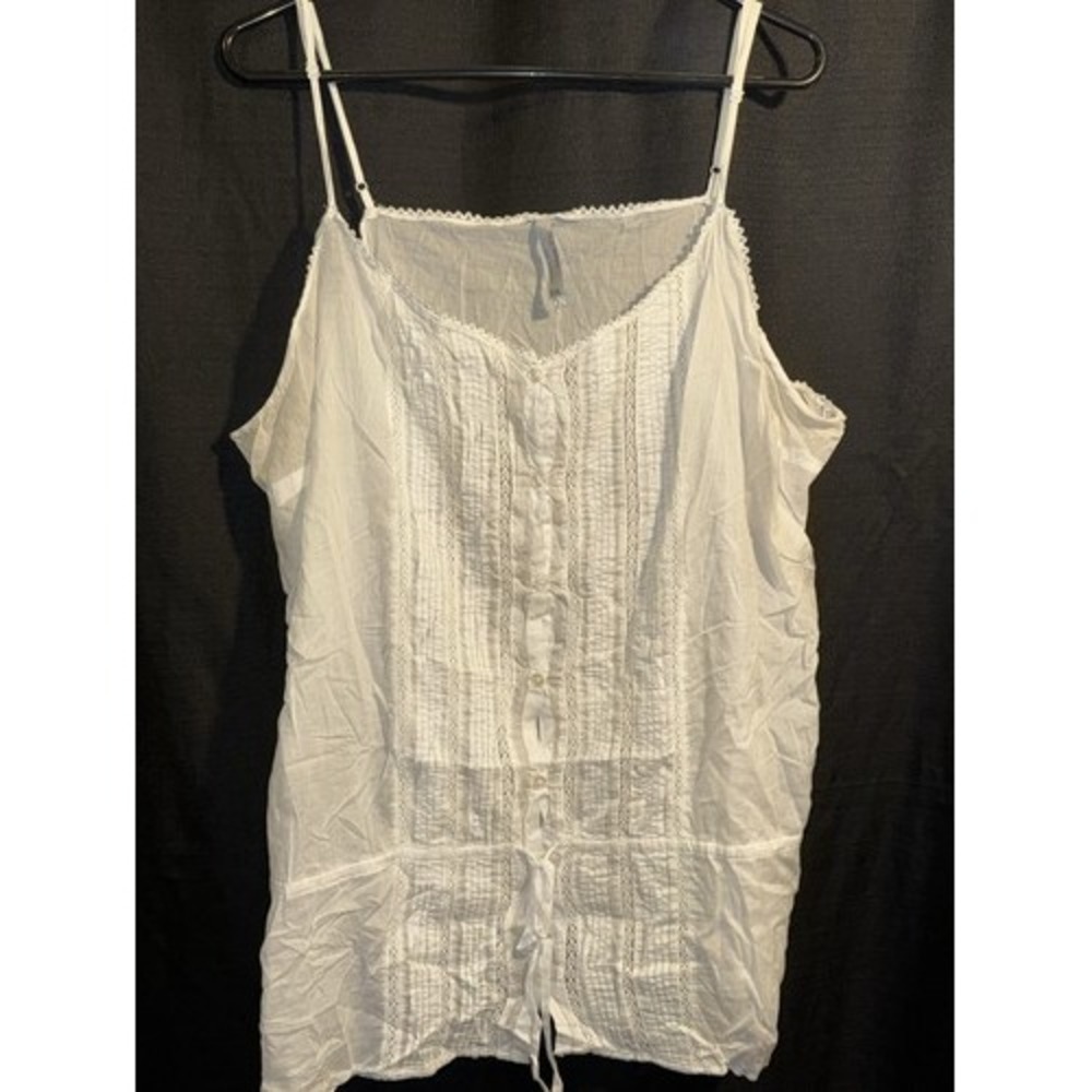 Old Navy Womens XXL White Cotton Lace Pintuck Cami Tank Top Adjustable Straps